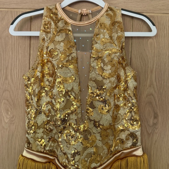 Revolution Dancewear “Encore” Gold Fringe Dance Costume size Large Child - Picture 16 of 16